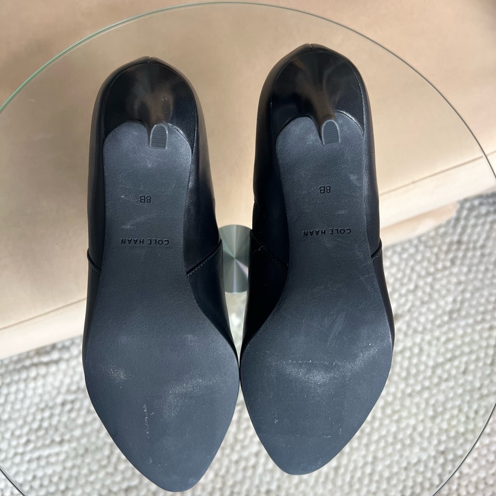 Cole Haan Black Leather Heeled Ankle Booties Pointed Toe | Size 8 - Picture 5 of 12